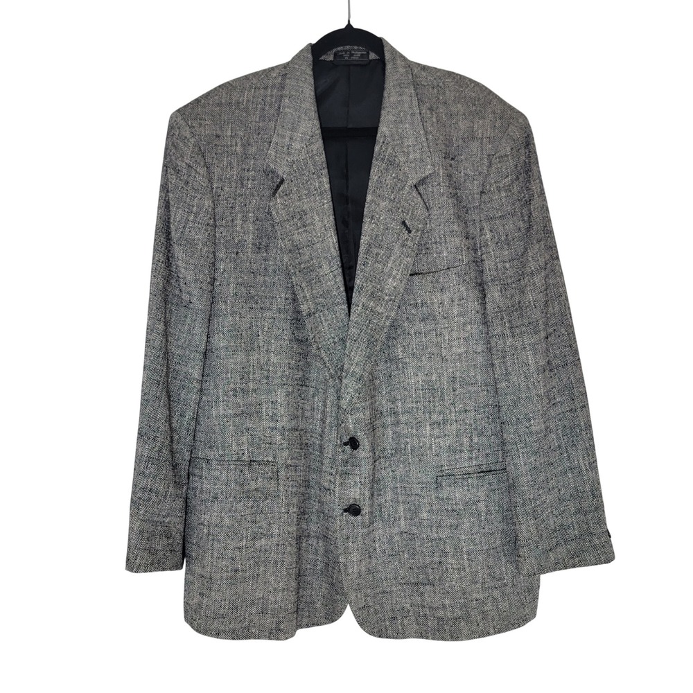 Petrocelli Mens 100% Silk Tweed Herringbone Blazer Gray‎ Two Button Jacket 48R